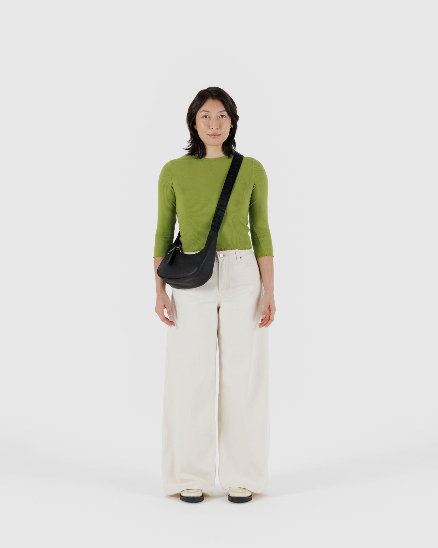Small Recycled Leather Crescent Bag T0