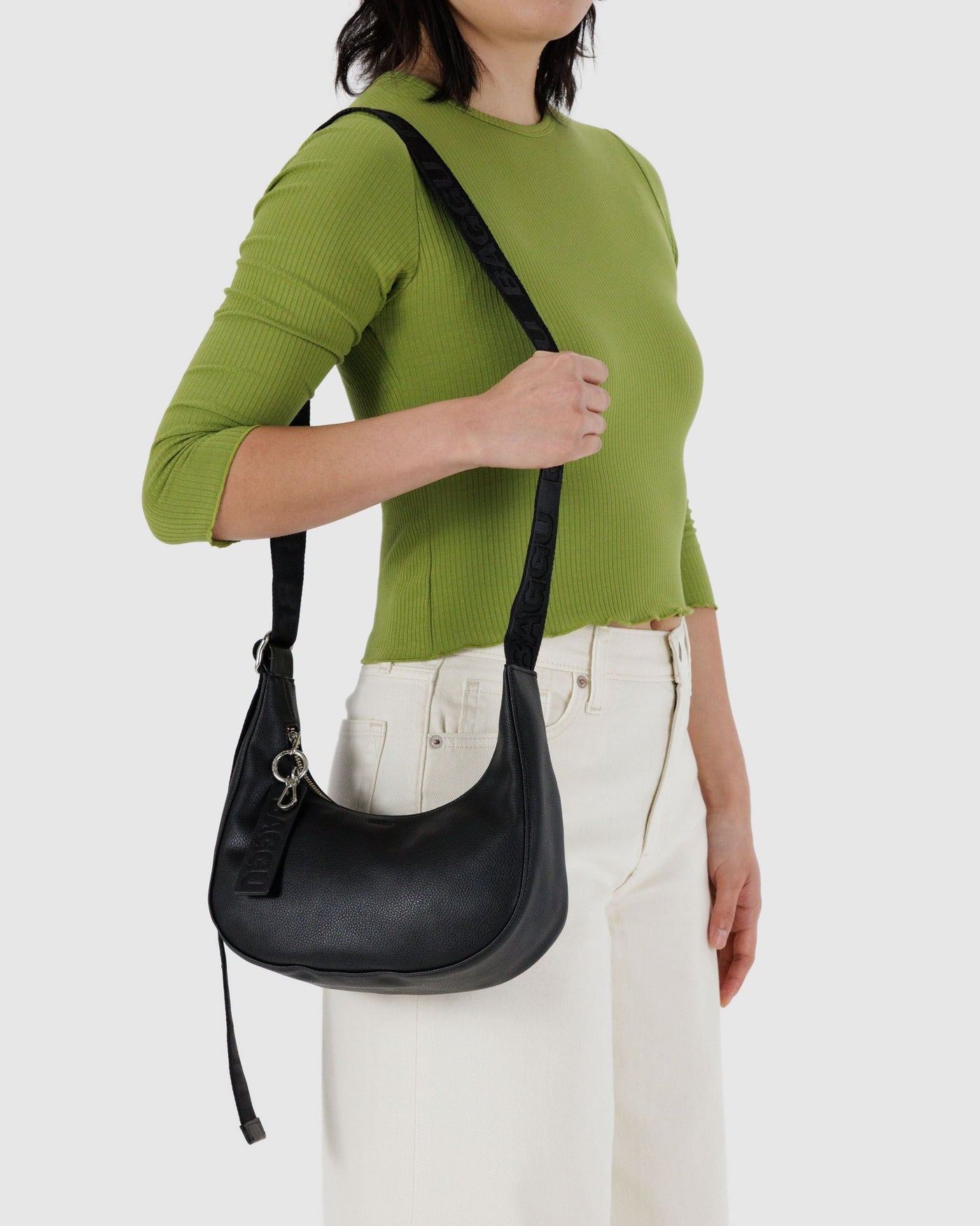 Small Recycled Leather Crescent Bag T0