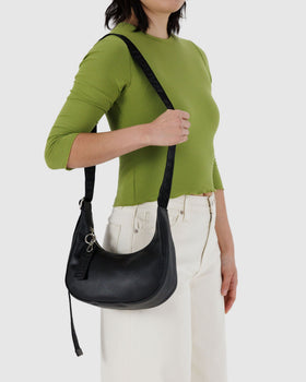 Small Recycled Leather Crescent Bag T0